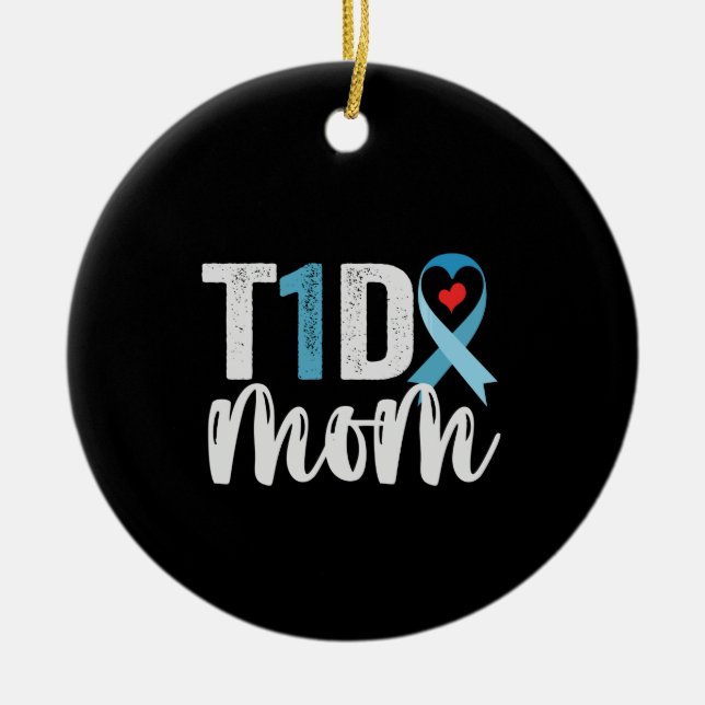 T1D Mamma Diabetes Awareness Ribbon Family Gift Julgransprydnad Keramik (Framsidan)