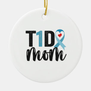T1D Mamma Diabetes Awareness Ribbon Family Gift Julgransprydnad Keramik