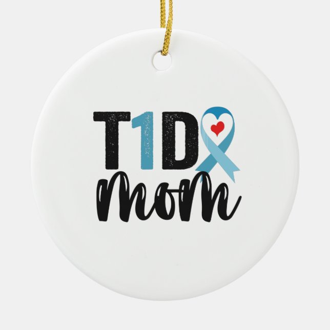 T1D Mamma Diabetes Awareness Ribbon Family Gift Julgransprydnad Keramik (Framsidan)