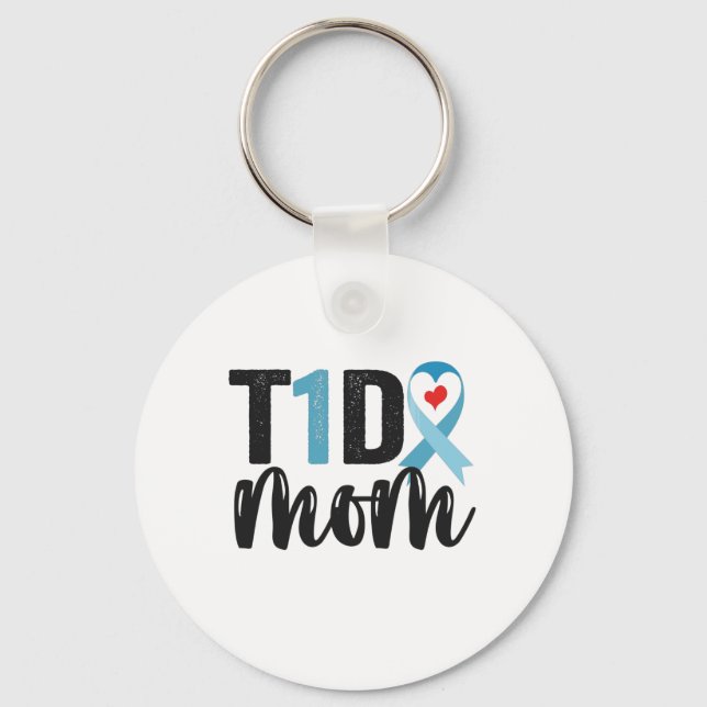 T1D Mamma Diabetes Awareness Ribbon Family Gift Nyckelring (Framsida)