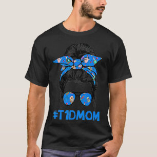 T1D Mamma Messy Bun Diabetes Awareness Proud Mamma T Shirt