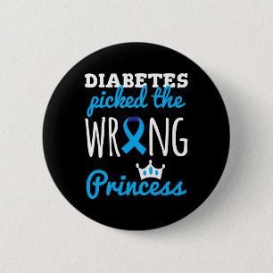 T1d Medvetenhet Princess Girls Diabetic Blue Ribbo Knapp