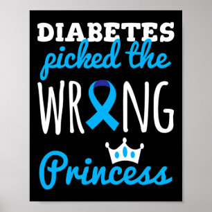 T1D Medvetenhet Princess Girls Diabetic Blue Ribbo Poster