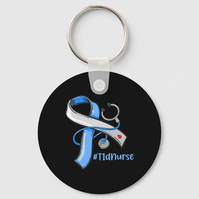 T1d Nurse Blue Ribbon Stethoscope Diabetes Awarene Nyckelring (Framsida)