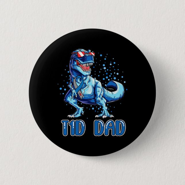 T1D Pappa Typ 1-diabetes Ribbon T Rex Dinosaur Boy Knapp (Framsida)