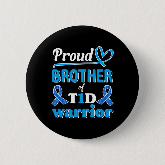 T1d Proud Brother Diabetes Awareness Blue Ribbon Knapp (Framsida)