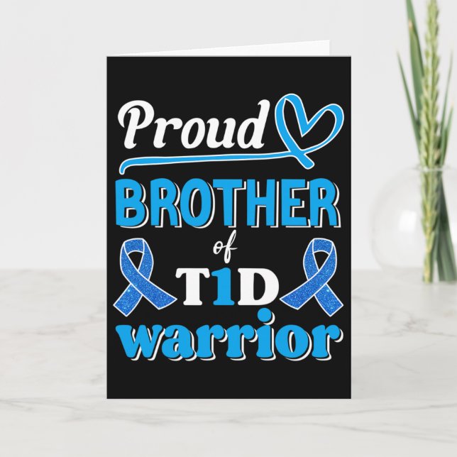 T1d Proud Brother Diabetes Awareness Blue Ribbon Kort (Framsida)