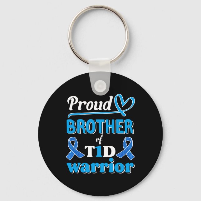 T1d Proud Brother Diabetes Awareness Blue Ribbon Nyckelring (Framsida)