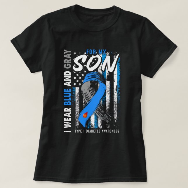 T1D Son Typ 1 En diabetesmedvetenhet American Fla T Shirt (Design framsida)