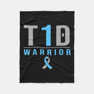 T1d Warrior Blå Grå Band Typ 1 Diabetes Medvetenhe Fleecefilt