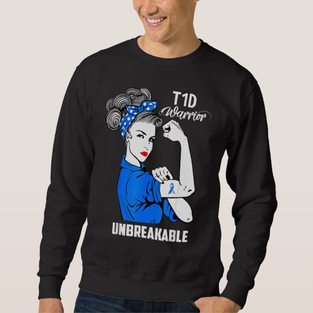 T1d Warrior Obrytable Proud Mamma Diabetes Awaren Lång Ärmad Tröja (Framsida)