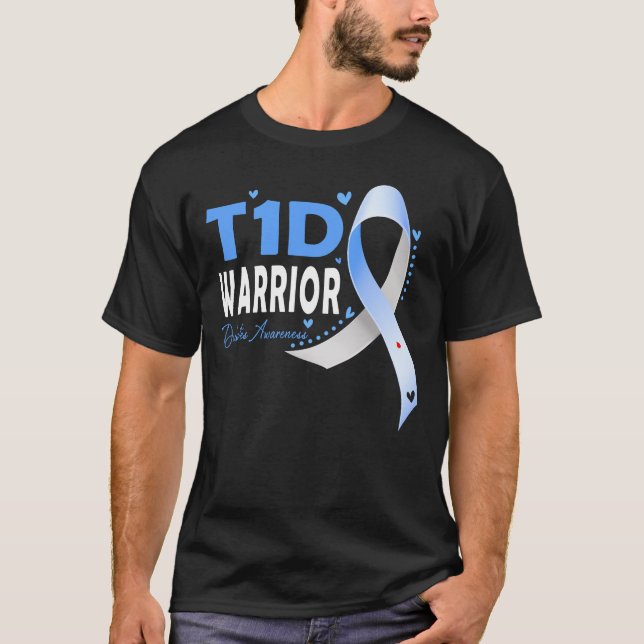 T1D Warrior - Typ 1 Diabetesmedvetande Diabetiker T Shirt (Framsida)