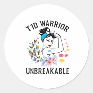 T1D Warrior Woman Type 1 Diabetes Awareness Blue Runt Klistermärke