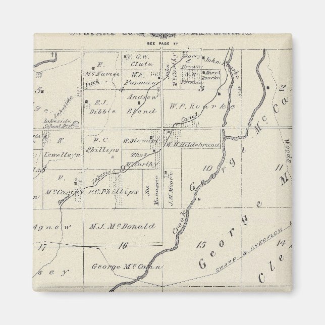 T20S R22E Tulare County Section Karta Magnet (Framsidan)