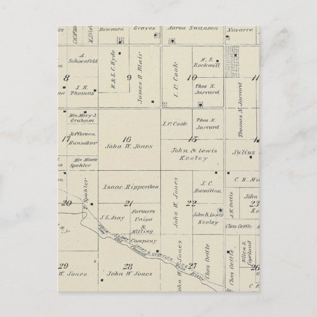 T20S R26E Tulare County Section Karta Vykort (Framsida)