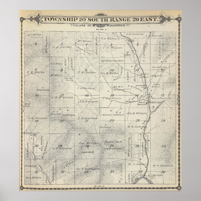 T20S R29E Tulare County Section Karta Poster (Framsidan)