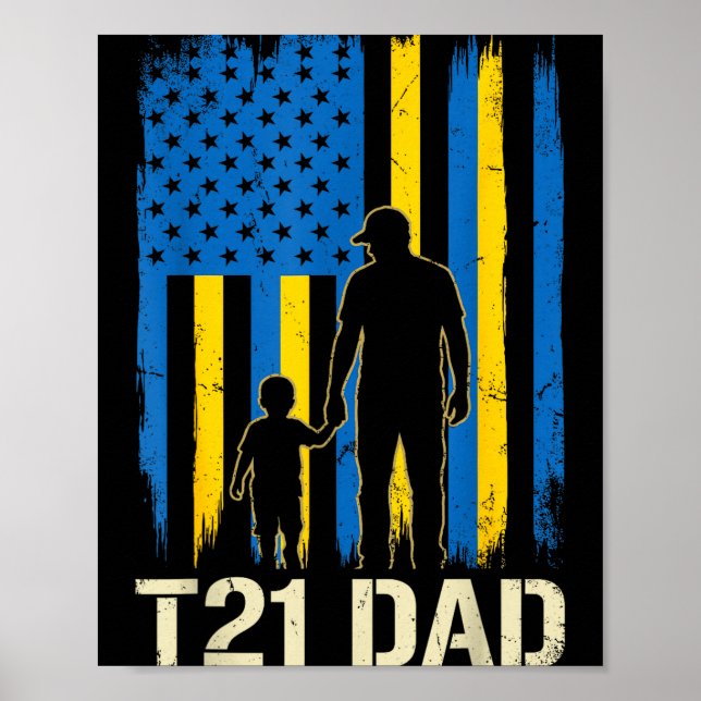 T21 pappa amerikansk flagg siluett Downs syndrom Poster (Framsidan)
