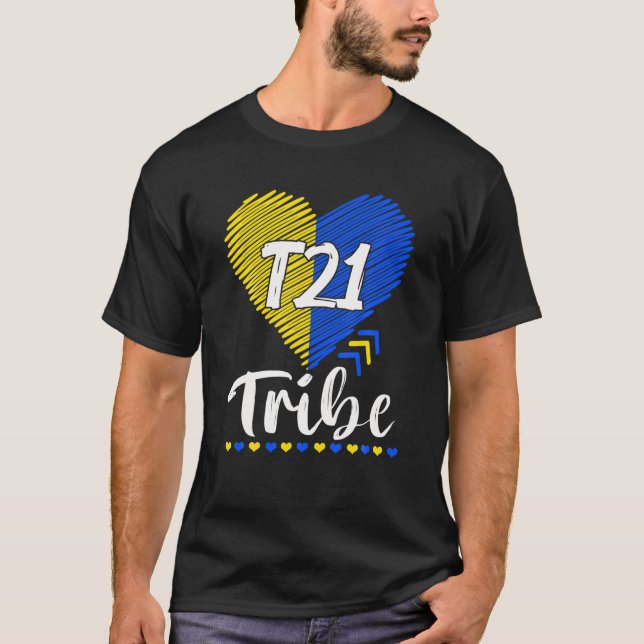 T21 Tribe 21 World Down Syndrome Awareness Day Hea T Shirt (Framsida)
