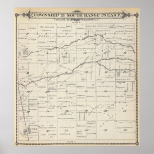T21S R25E Tulare County Section Karta Poster