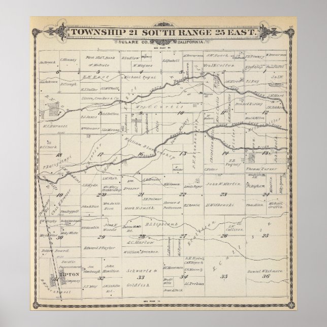 T21S R25E Tulare County Section Karta Poster (Framsidan)