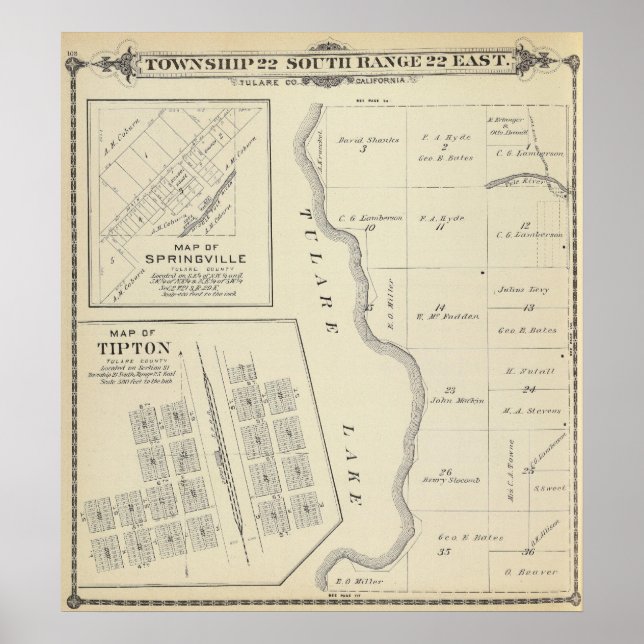 T22S R22E Tulare County Section Karta Poster (Framsidan)