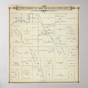 T22S R23E Tulare County Section Karta Poster