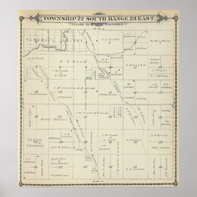 T22S R23E Tulare County Section Karta Poster (Framsidan)