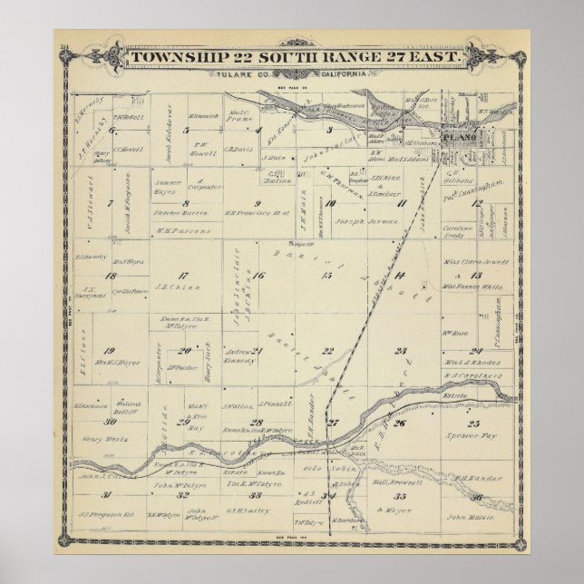 T22S R27E Tulare County Section Karta Poster (Framsidan)