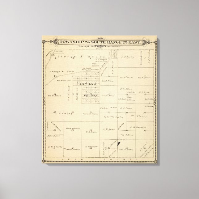 T24S R23E Tulare County Section Karta Canvastryck (Framsida)