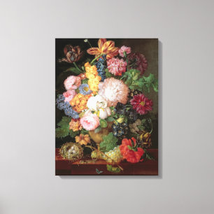 T30763 per stilleben av blommor och frukt canvastryck