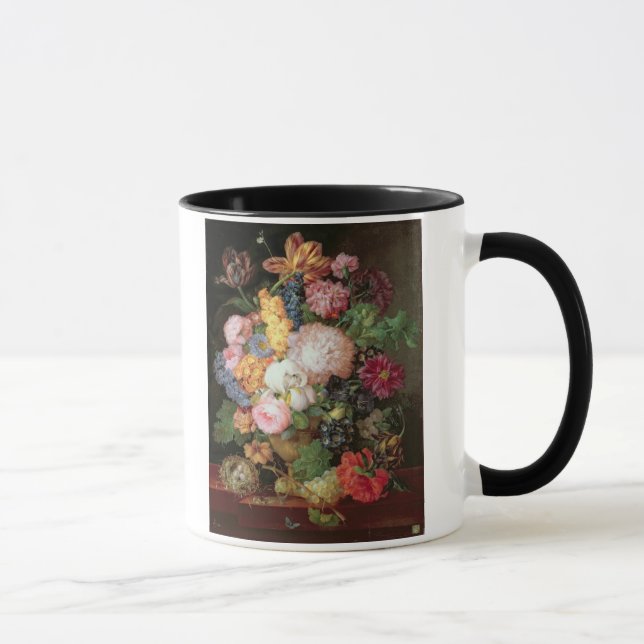 T30763 per stilleben av blommor och frukt mugg (Höger)