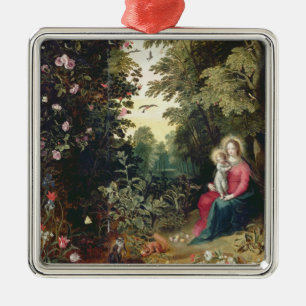 T32789 Madonnaen och barnet i en landskap (panel Julgransprydnad Metall