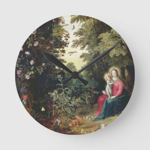 T32789 Madonnaen och barnet i en landskap (panel Rund Klocka