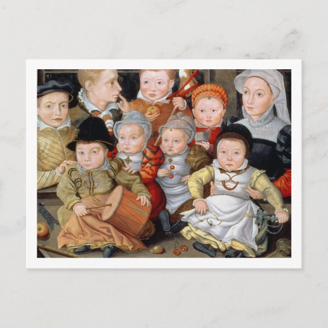 T3337 Porträtt i mor med sina åtta barn Vykort (Framsida)