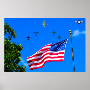 T-1A, T-38C och T-6A US-FLAGGA FLYPAST Poster
