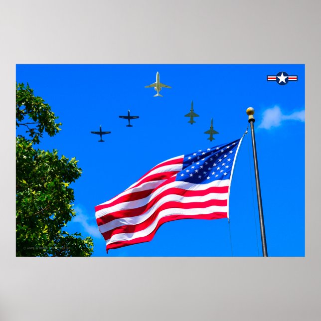 T-1A, T-38C och T-6A US-FLAGGA FLYPAST Poster (Framsidan)