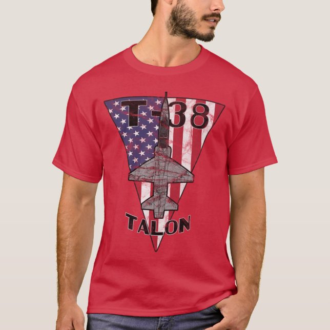 T-38 Talon Jet Trainer Airplane Red White & Blue V T Shirt (Framsida)