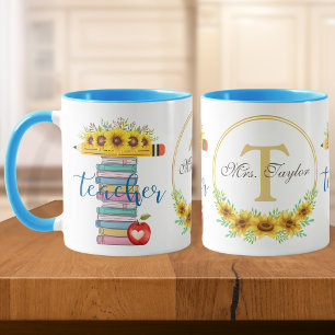 T är för LärarBlommigt T Shape Personlig Mugg