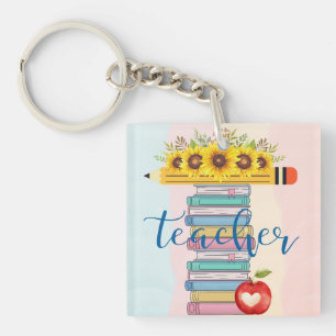 T är för Lärare Blommigt Pencil Bokar Apple