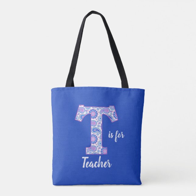 T är för Lärare Blue Tote Bag Tygkasse (Baksida)