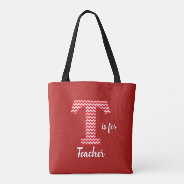 T är för Lärare Red Tote Bag Tygkasse (Baksida)