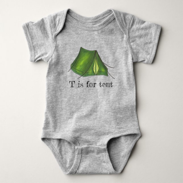 T är för Tält Grönt Camp Camping Tält Alphabet Tee Shirt (Framsida)
