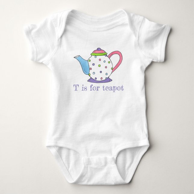 T är för Tekanna Polka Dot Tea Pot Party Time Shirt (Framsida)