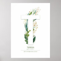 T Bokstavsmonogram Guld Grönska Chic