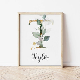 T Bokstavsmonogram Växthus Barnkammare Namn Väggtr Poster