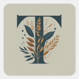 T Botaniskt monogram Fyrkantigt Klistermärke