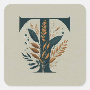 T Botaniskt monogram Fyrkantigt Klistermärke