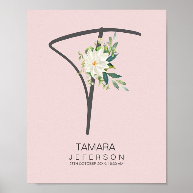 T Brev Monogram  Blommigt Decor Poster (Framsidan)