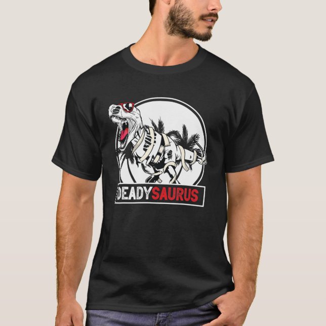 T Deadysaurus Rex Skeleton Pappa Saurus - Hallowee Shirt (Framsida)