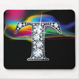 "T" Diamond Bling med Rainbow Swirl Mousepad Musmatta